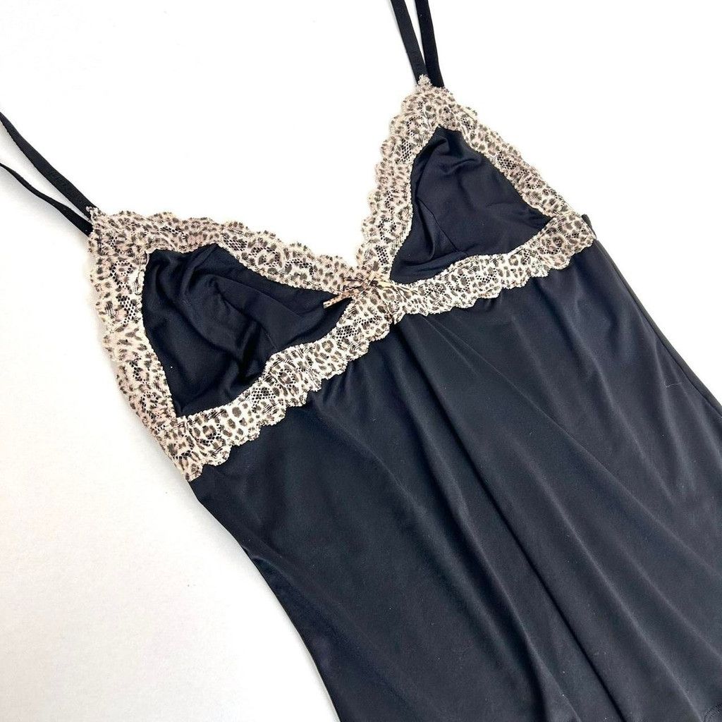 Just Cavalli y2k Cavalli black tank top with lace leopard print trim Size L / US 10 / IT 46 - 2 Thumbnail