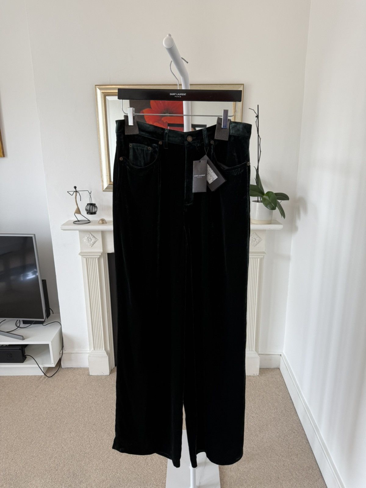 Saint Laurent Paris FW22' Saint Laurent Wide Leg Velvet Pants Green Size US 33 - 3 Thumbnail