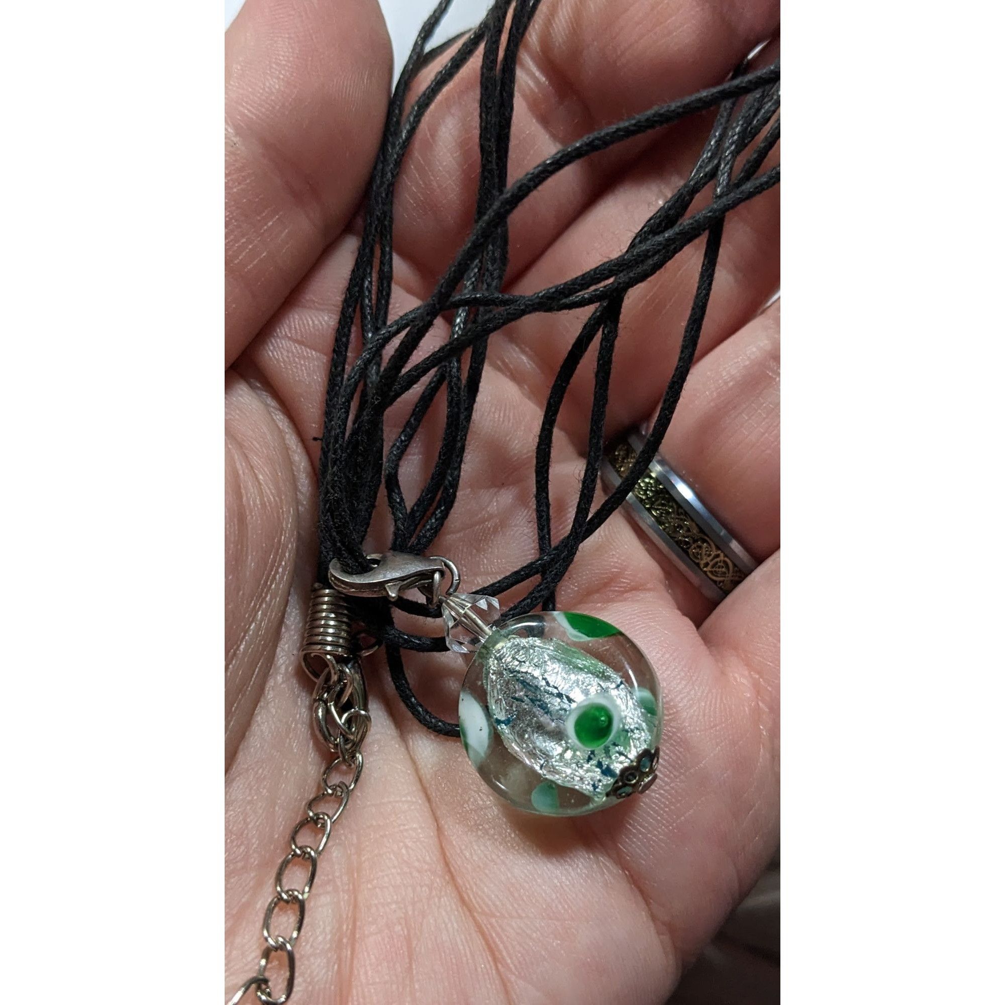Other Candycore Glass Pendant Necklace Clear Green Polka Dots And Size ONE SIZE - 3 Thumbnail