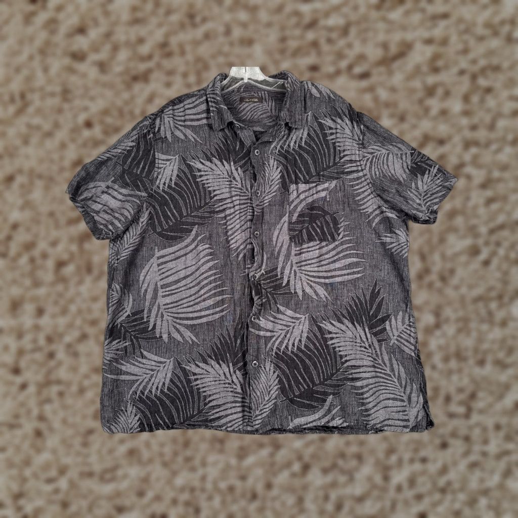 Tasso Elba Tasso Elba Shirt Adult 2XL Gray Floral Palm Leaf Button Up Silk Blend Size US XXL / EU 58 / 5 - 1 Thumbnail