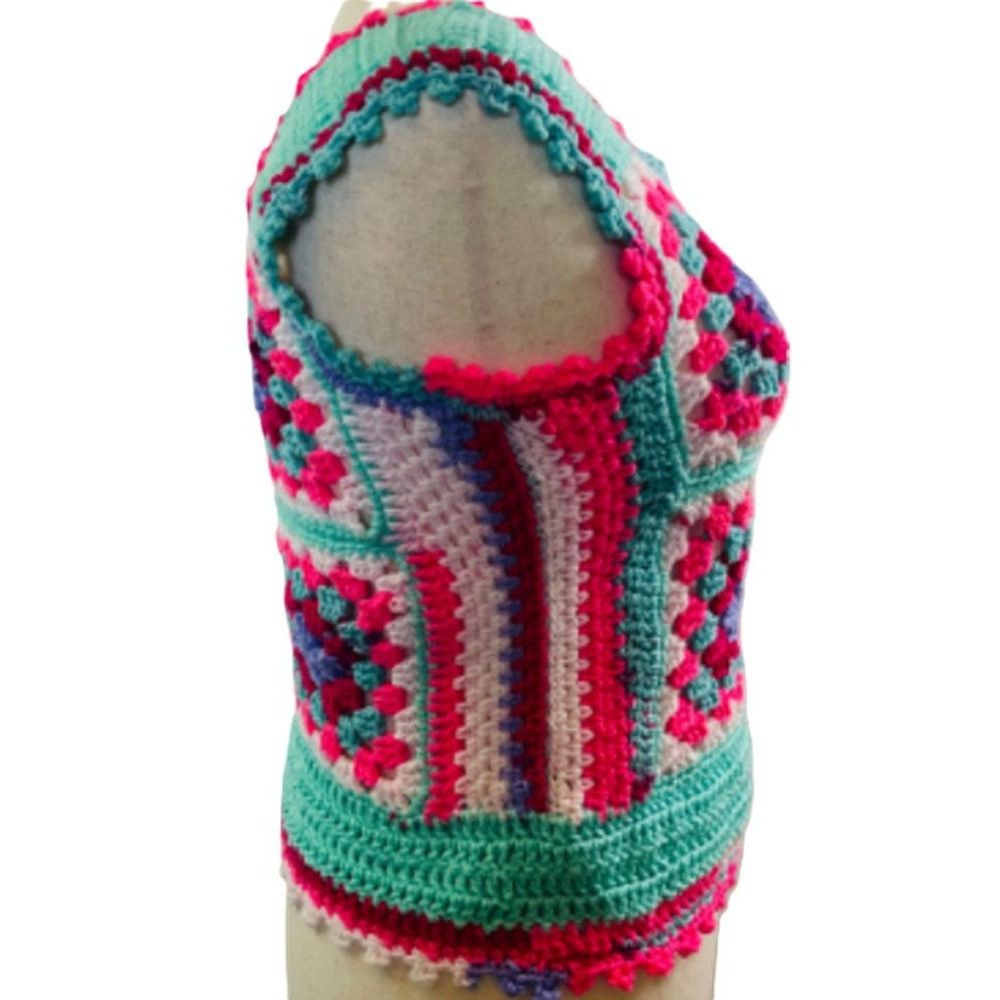 Handmade Crochet Vest Tank Top Retro 70's Hippie Granny Square Rib Ti Size ONE SIZE - 3 Thumbnail