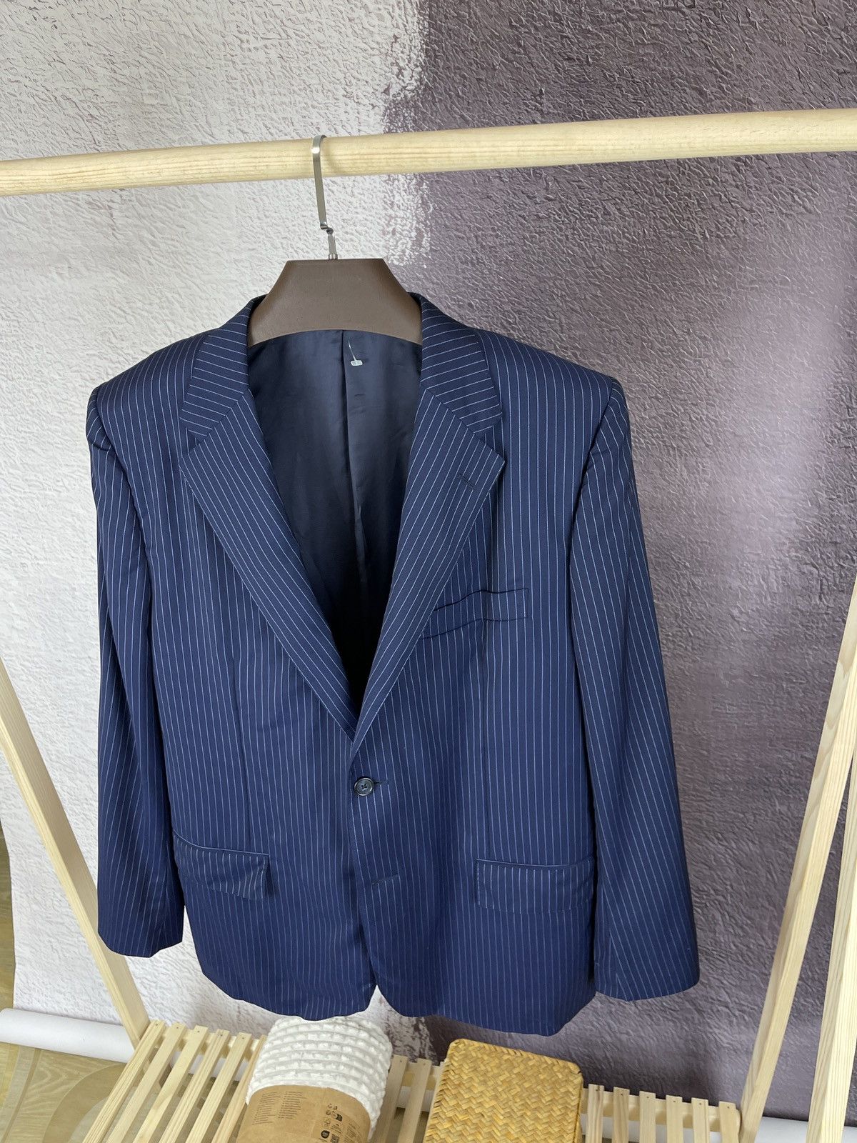 Corneliani blue striped wool mohair 2 button blazer
