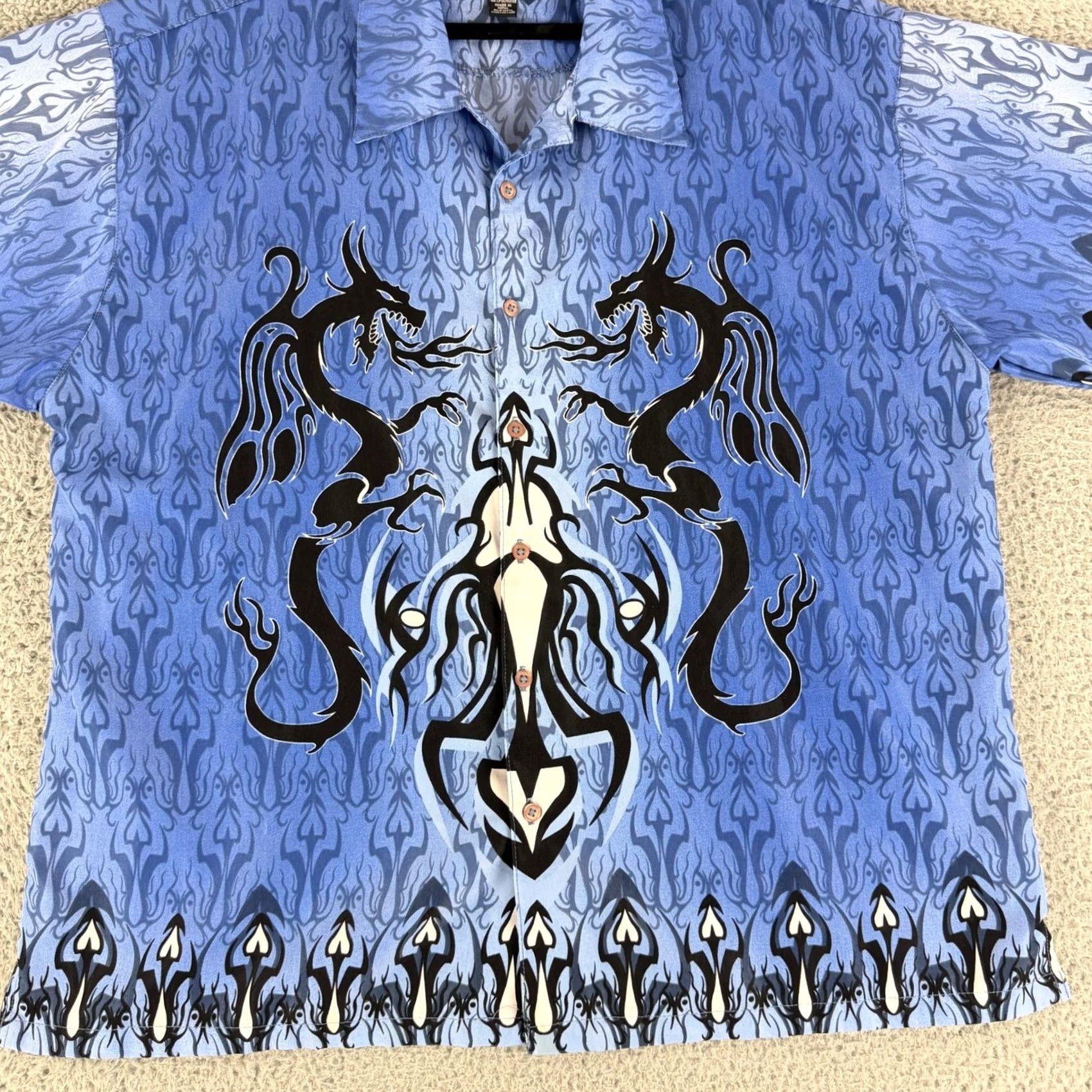 Vintage Steve & Barry's Club Shirt Mens 2XL Blue Dragon Tribal Flame Y2K Button Up Short Sleeve Graphic Print Casual Shirt Mens Size US XXL / EU 58 / 5 - 4 Thumbnail