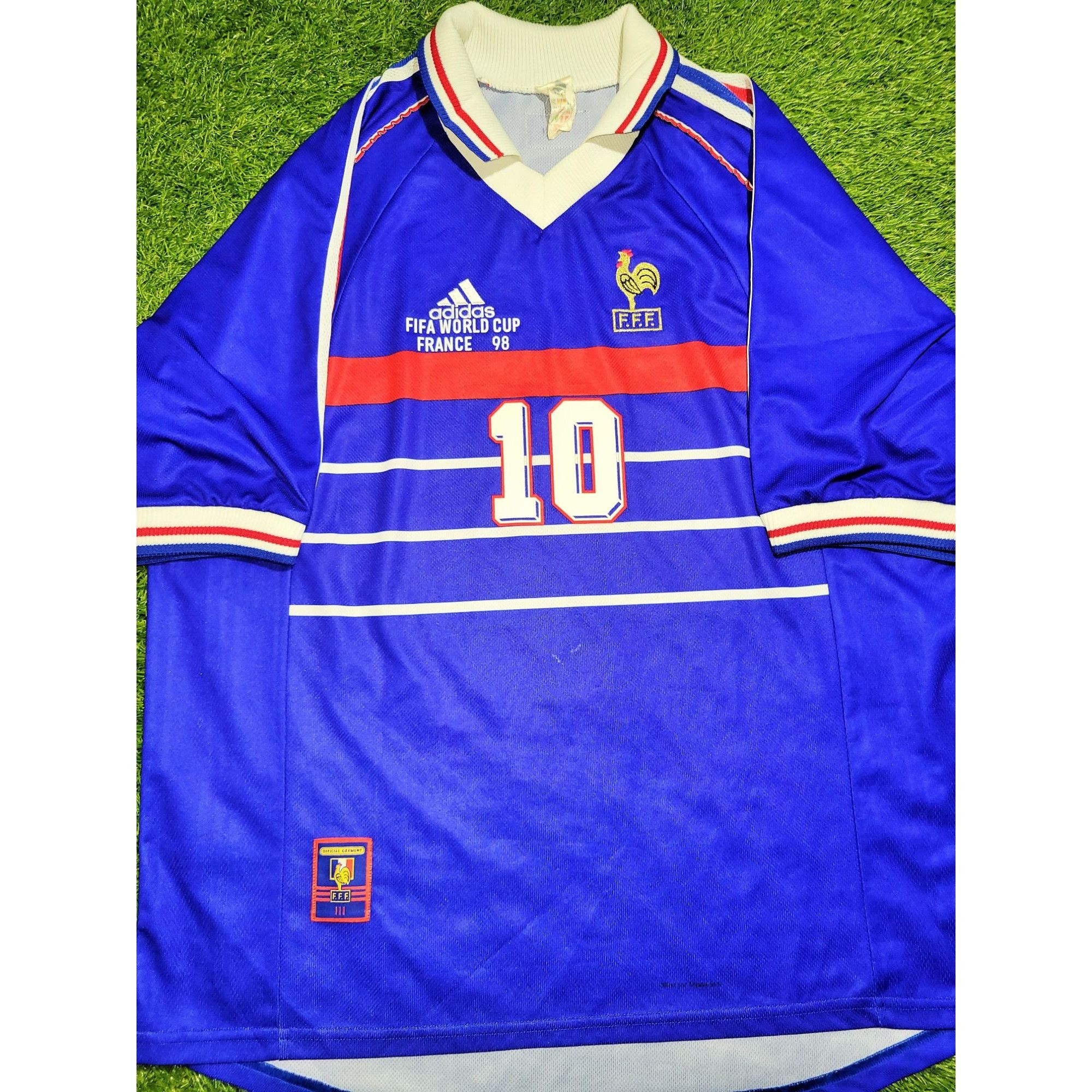 image of Adidas Zidane France 1998 World Cup Final Home Soccer Jersey XL in Blue, Men's