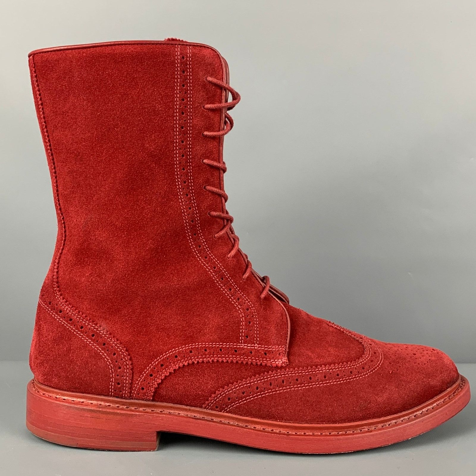 Size 10 Burgundy Perforated Leather Wingtip Boots
