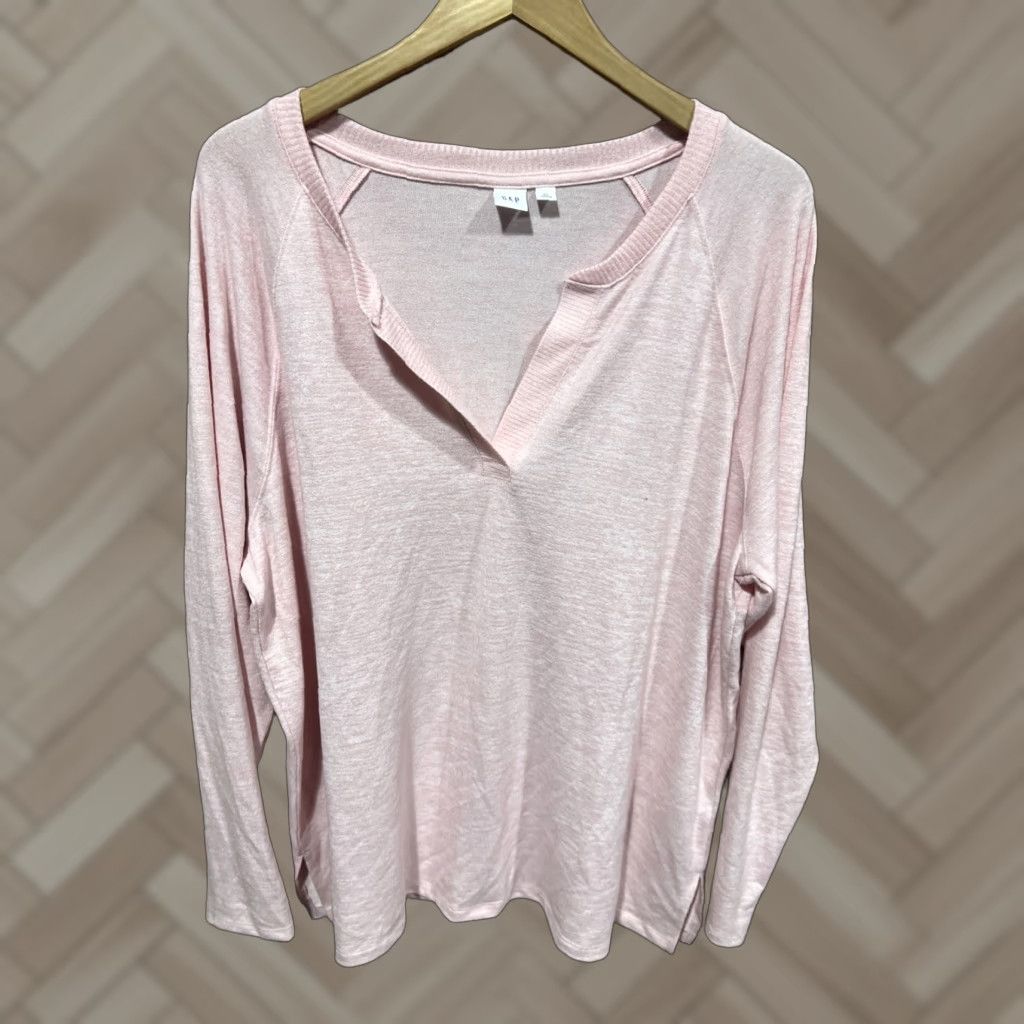 Vintage Womens Gap Blouse Long Sleeve Pink V-Neck Top Shirt XL Womens Regular Clothing - GapFit Size XL / US 12-14 / IT 48-50 - 1 Thumbnail