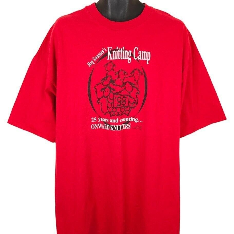 Vintage Vintage Meg Swansen Knitting Camp T Shirt Mens Size 3XL Red Size US XXL / EU 58 / 5 - 1 Thumbnail