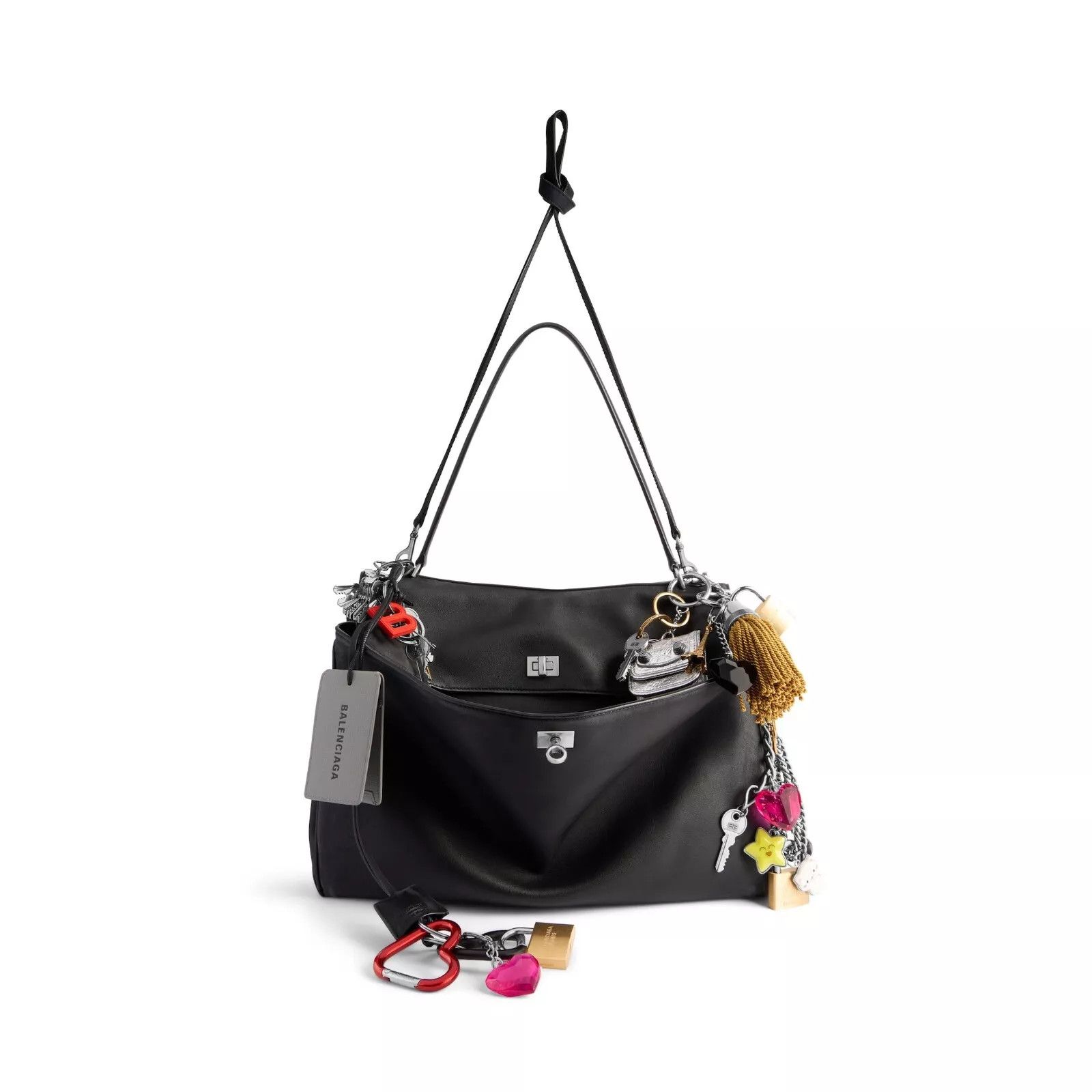 BALENCIAGA Rodeo Large Black Charms Calfskin Handbag New