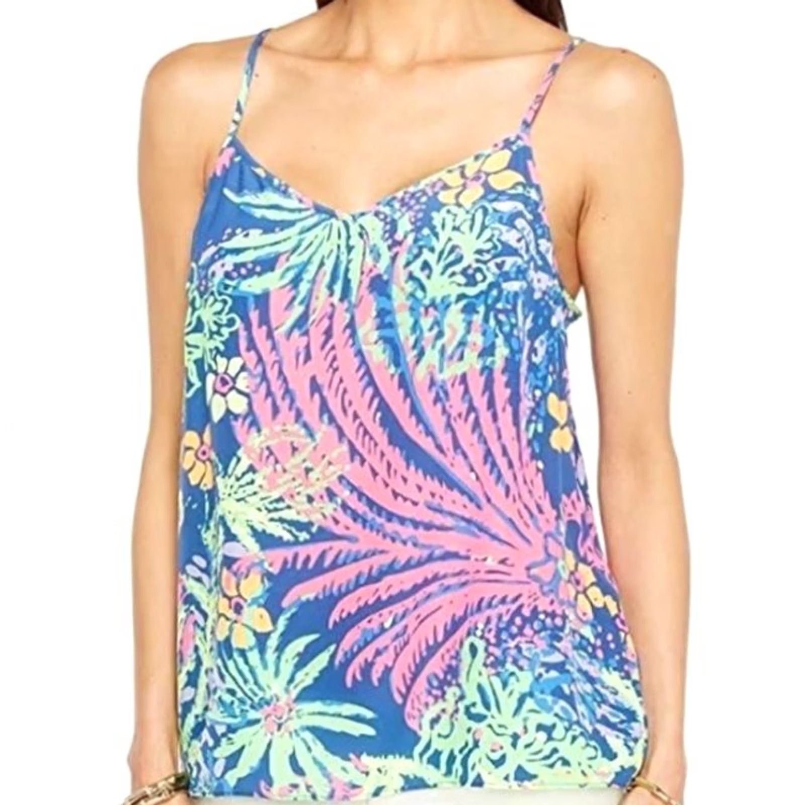 Lilly Pulitzer Lilly Pulitzer Tank Top Racer Back Adjustable Strap Multi Tropical Print XS Women Size XS / US 0-2 / IT 36-38 - 2 Thumbnail