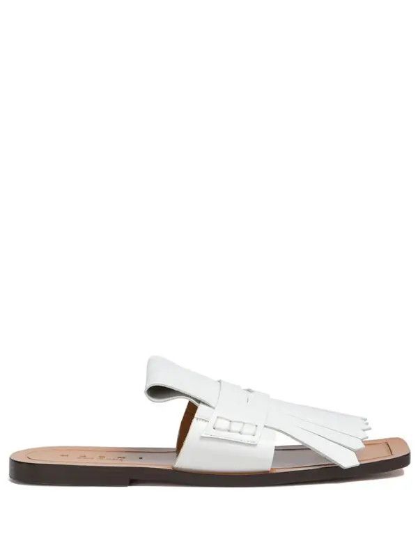 Marni o1w1db10125 Fringed Leather Flat Sandals in White Size US 6 / IT 36 - 1 Thumbnail