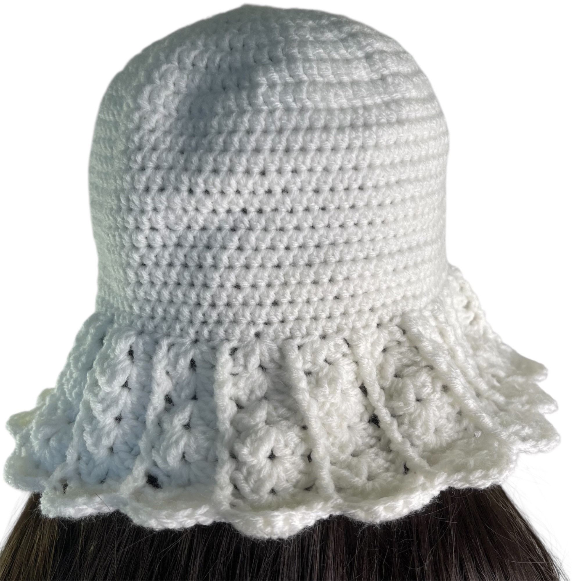 Handmade Crochet Bucket Hat Retro Cloche Style White Handmade Adult S Size ONE SIZE - 6 Thumbnail