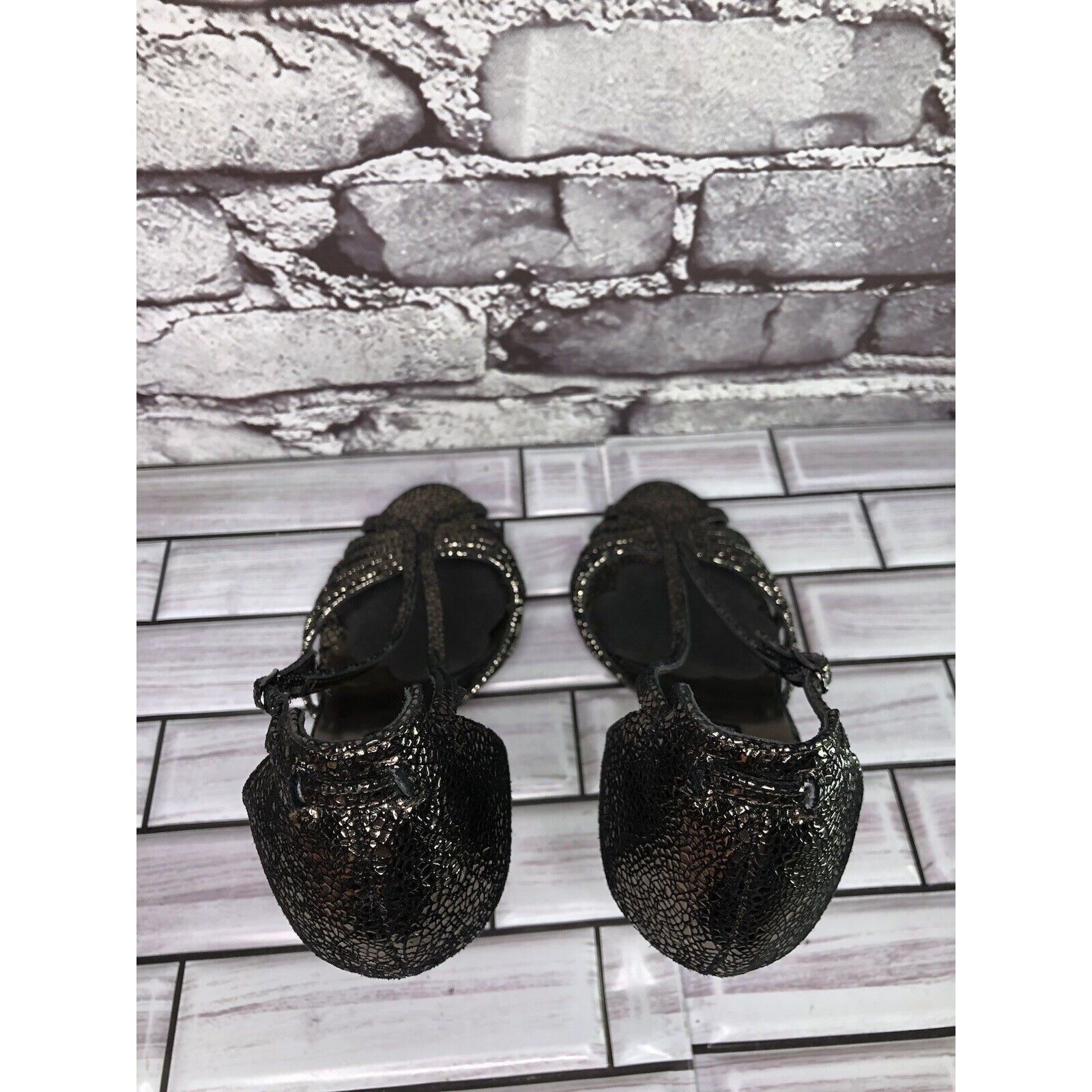 Other Claudia Ciuti Pewter Leather Cracked Ankle Strap Dress Heels Size US 7 / IT 37 - 5 Thumbnail
