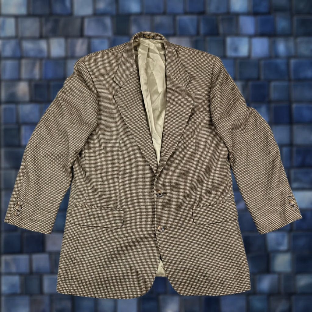 Oscar De La Renta Oscar De La Renta Mens Blazer 42L Brown Check Wool Tweed Sport Coat Jacket Size 42R - 1 Thumbnail