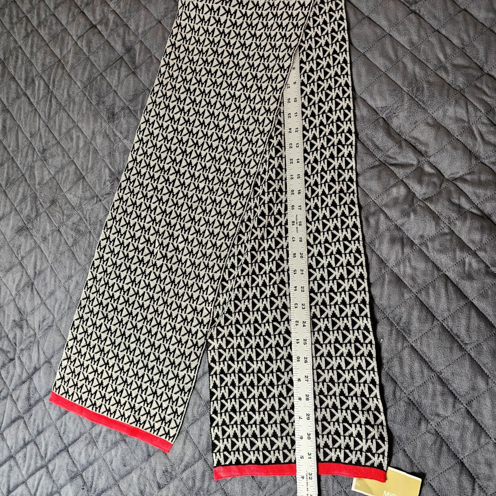Michael Kors MICHAEL KORS Scarf Logo Print Acrylic Knit Black Red Ends 65" x 9" Unisex Size ONE SIZE - 5 Thumbnail