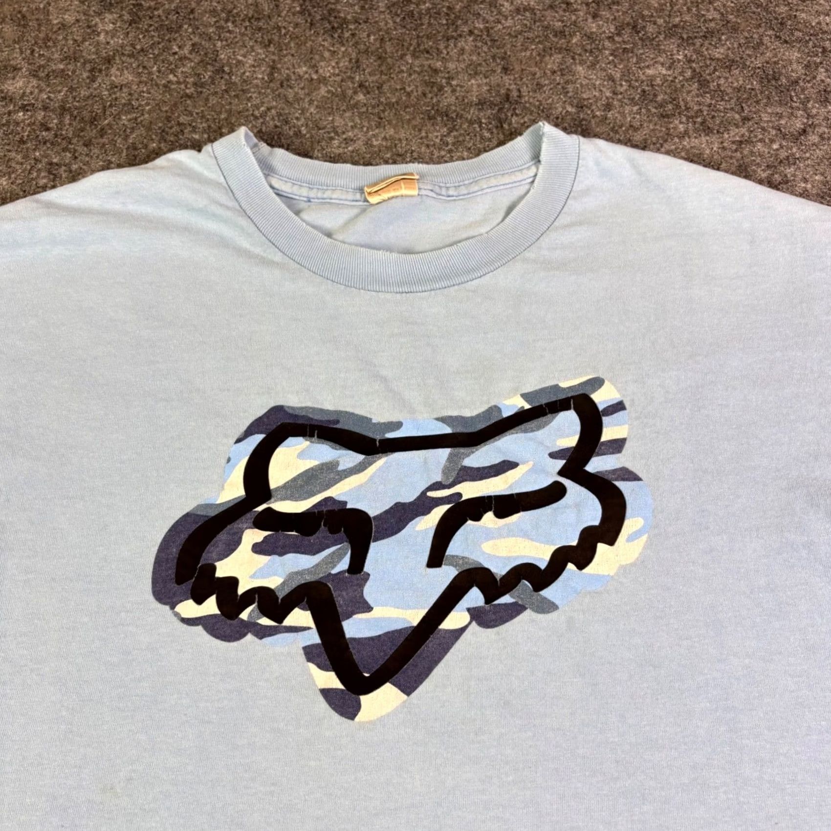 Fox Racing Fox Racing Mens T-Shirt Light Blue Camo Fox Head Logo Graphic Tee Distressed L Size US L / EU 52-54 / 3 - 6 Thumbnail