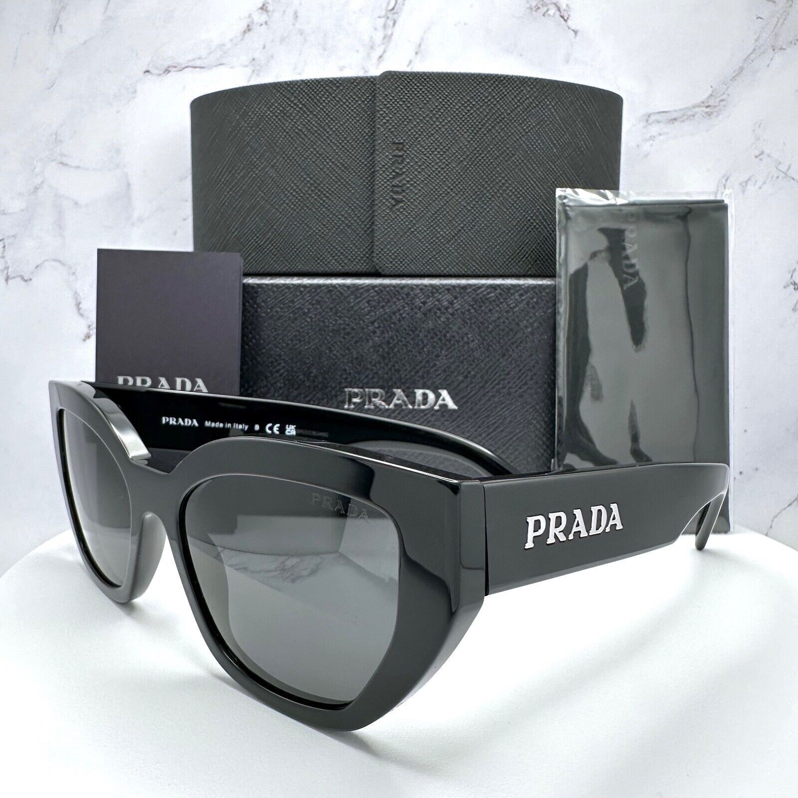 Prada New Prada Sunglasses Black Butterfly Cat Eye Spelled Logo Size ONE SIZE - 8 Thumbnail