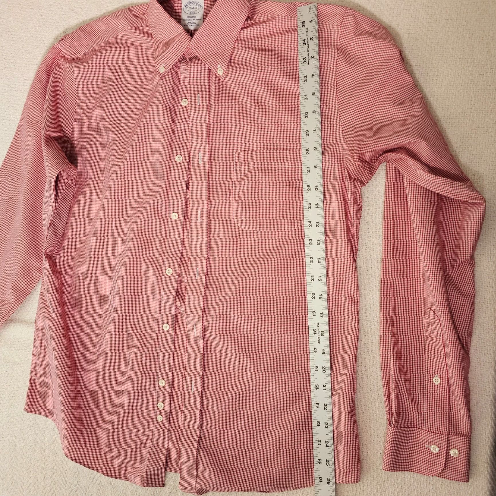 Brooks Brothers Brooks Brothers Men’s Dress Shirt Regent Fit Long Sleeve Button-Down 15 Red Checks Non-Iron 15 in Neck Mens Regular Shirt Size US M / EU 48-50 / 2 - 4 Thumbnail