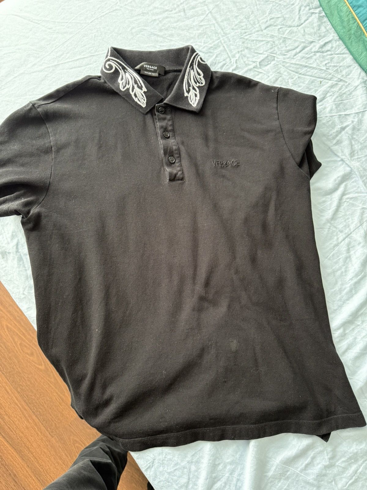 VERSACE COUTURE Polo Shirt Mens Small Black Slim Fit