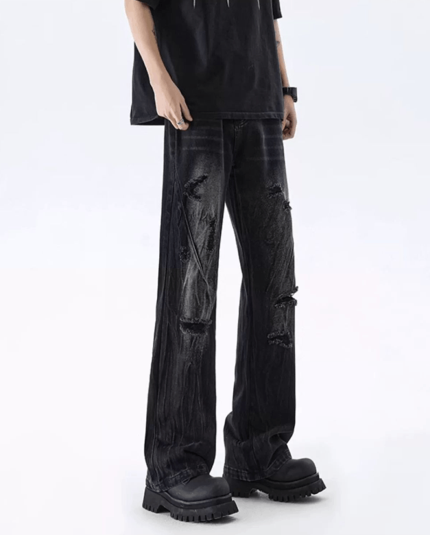 Jean Street men's washed distressed straight ripped flared jeans Size US 32 / EU 48 - 4 Thumbnail