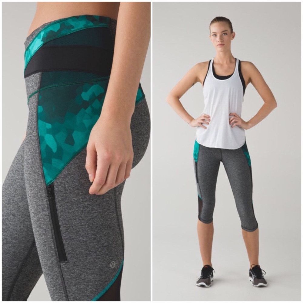 Lululemon LULULEMON Kris Cross Crop Aqua Exposed Zipper Capri Pants 6 Size 27" / US 4 / IT 40 - 1 Thumbnail