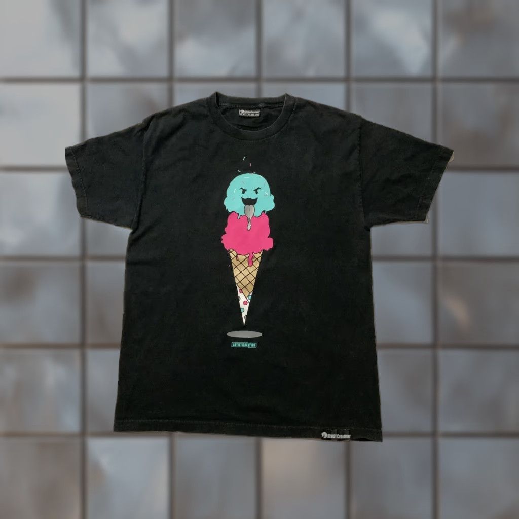 Vintage VINTAGE ArtistiCreation Ghost Ice Cream Skateboarding Graphic Black S/S Crew T-Shirt LG Mens Size US L / EU 52-54 / 3 - 1 Thumbnail