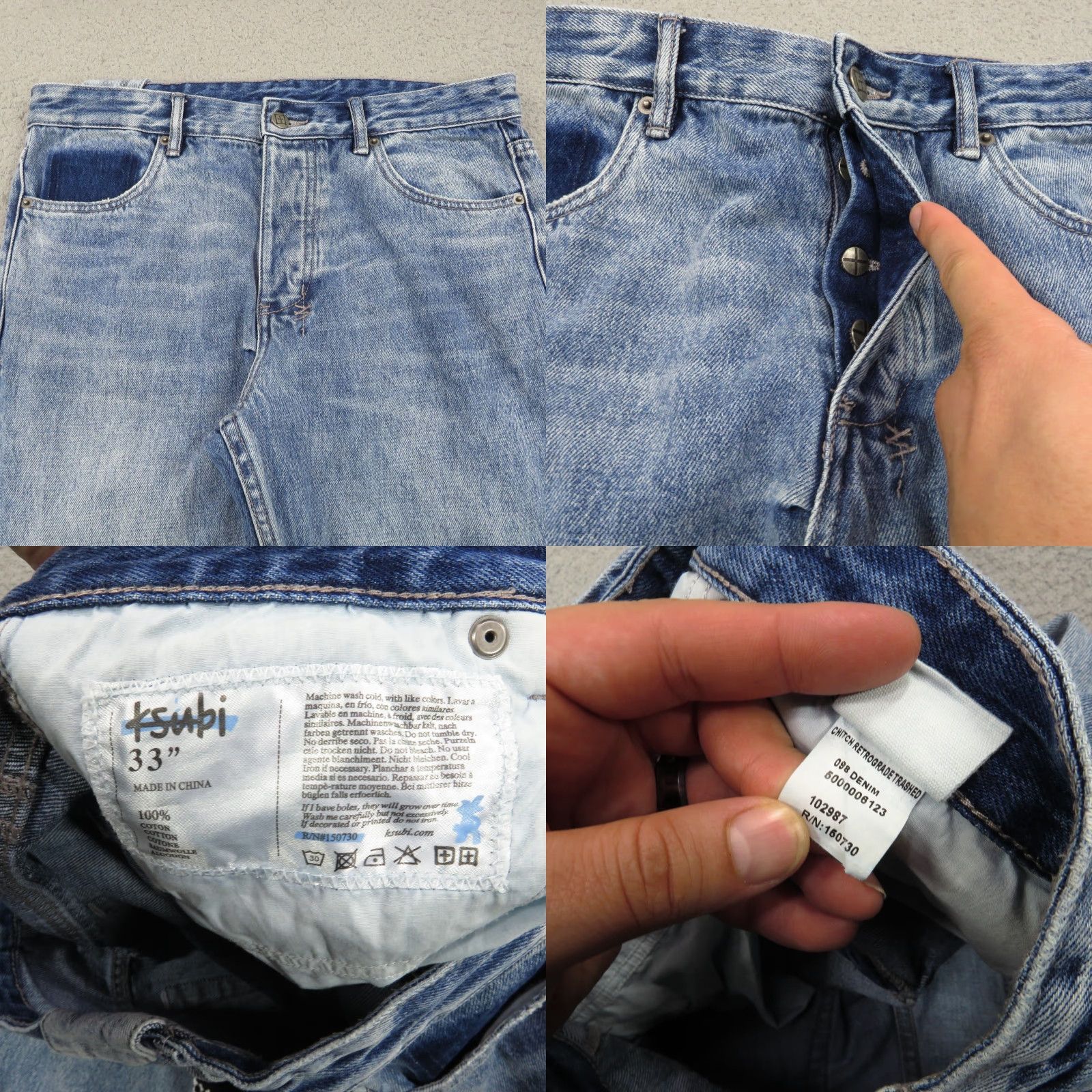 Ksubi Ksubi Jeans 33x34 Chitch Retrograde Thrashed Denim Patchwork Grunge Designer Men Jeans Slim 33 Blue Distressed 5-Pocket Mens Size US 33 - 8 Thumbnail