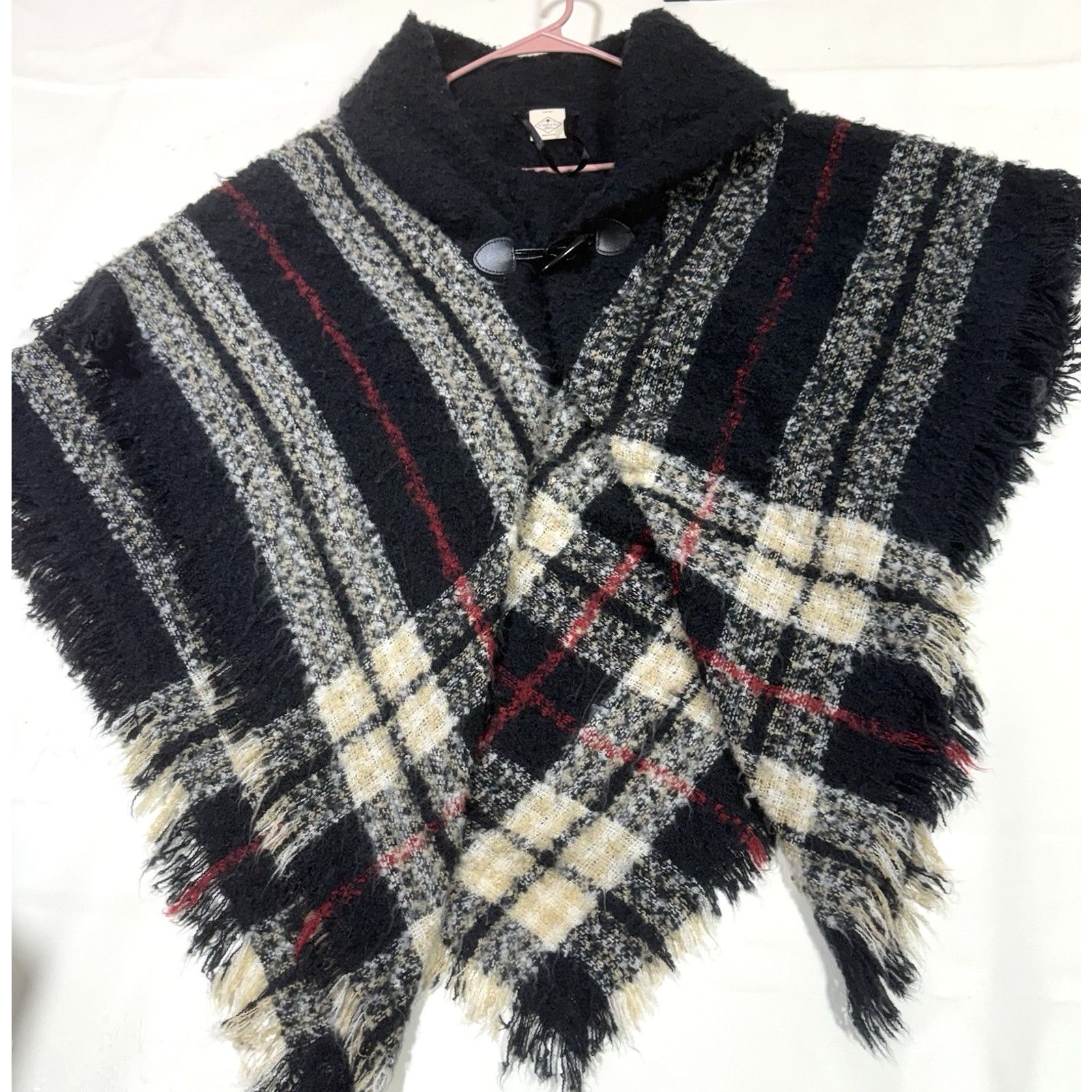 St. Johns Bay St John's Bay Shawl Wrap Wo's Plaid Fringe Poncho Scarf Size ONE SIZE - 8 Thumbnail