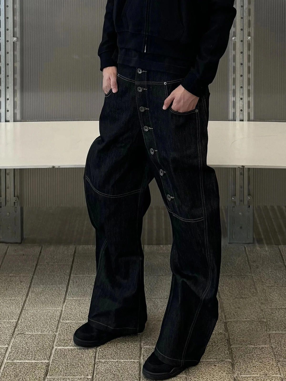 Japanese Brand Japanese Style Raw Denim Wide Leg Button Stud Jeans Size US 32 / EU 48 - 3 Thumbnail