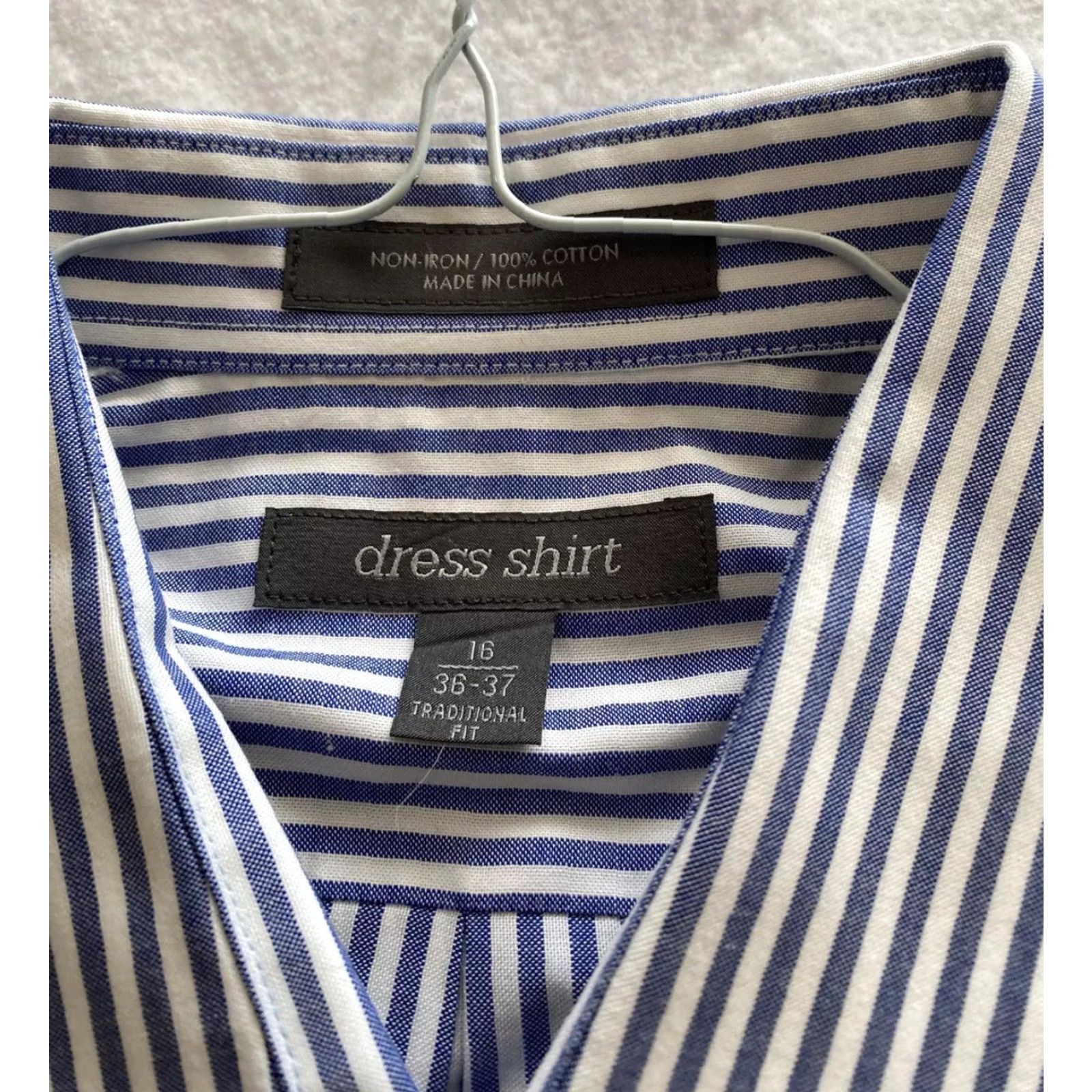Vintage Dress Shirt Button Shirt Men's Size 16 Blue Stripes Long Sleeve Poly Blend Classic Fit Dress Shirt Mens Size 42R - 3 Thumbnail
