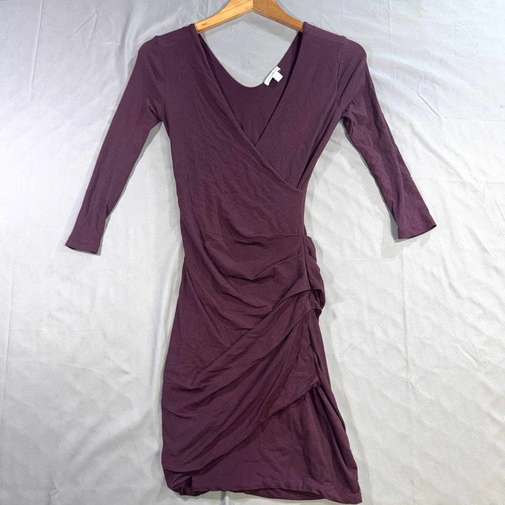 James Perse James Perse Dress Womens 2 Purple Ruched Wrap 3/4 Sleeve V Neck Bodycon Jersey - Casual Party Cocktail Size XS / US 0-2 / IT 36-38 - 2 Thumbnail