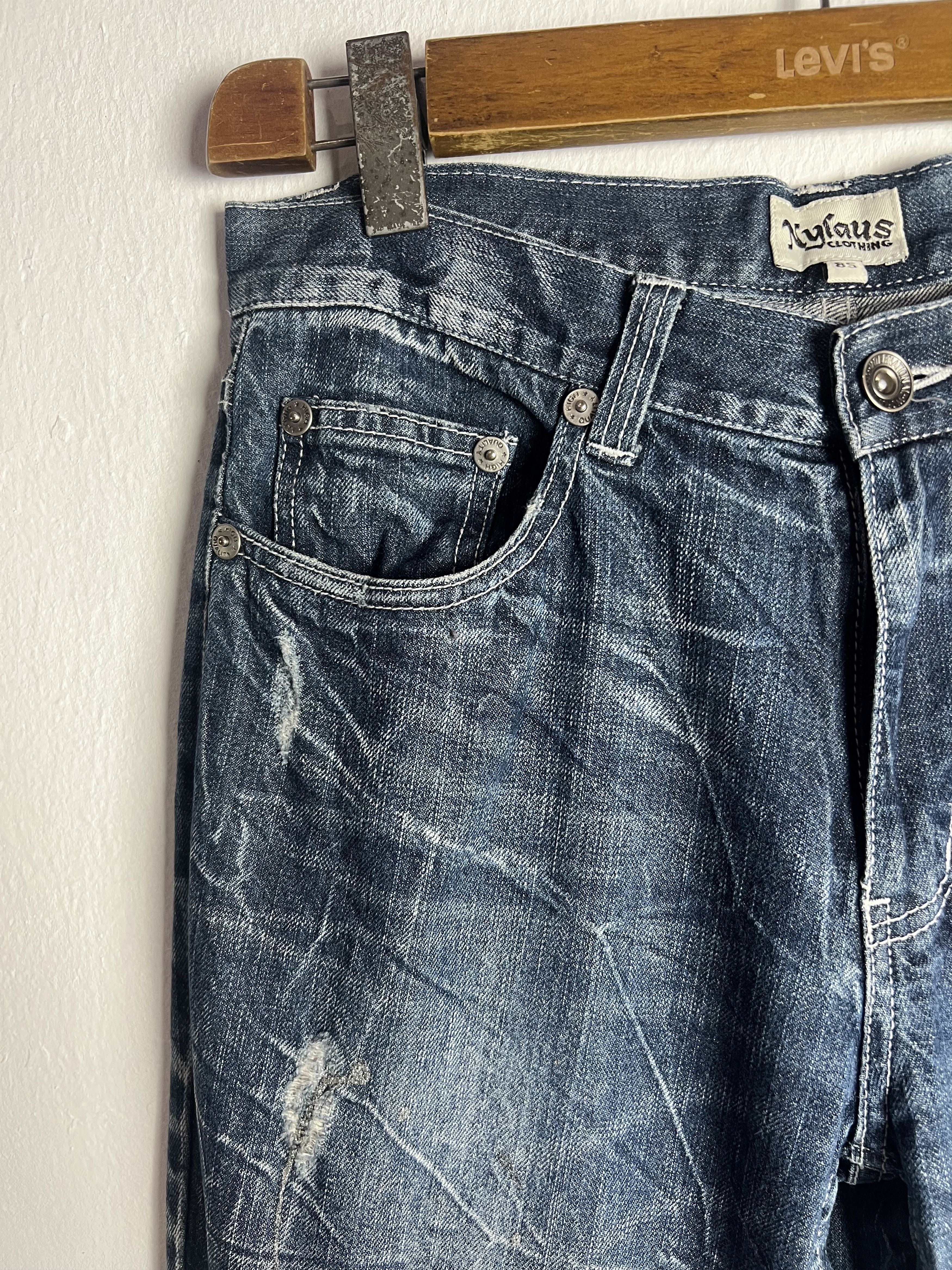 Japanese Brand Nylaus Distressed Denim Paint Splatter Wing Prints Size US 33 - 7 Thumbnail