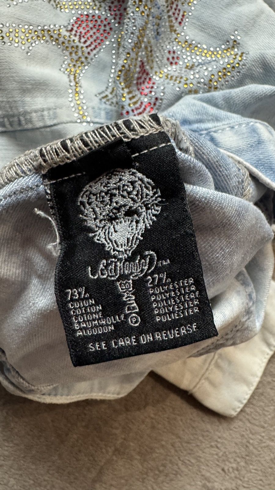 Ed Hardy Y2K Ed Hardi Vintage Rhinestone Washed Denim Cropped Jacket Size S / US 4 / IT 40 - 6 Thumbnail