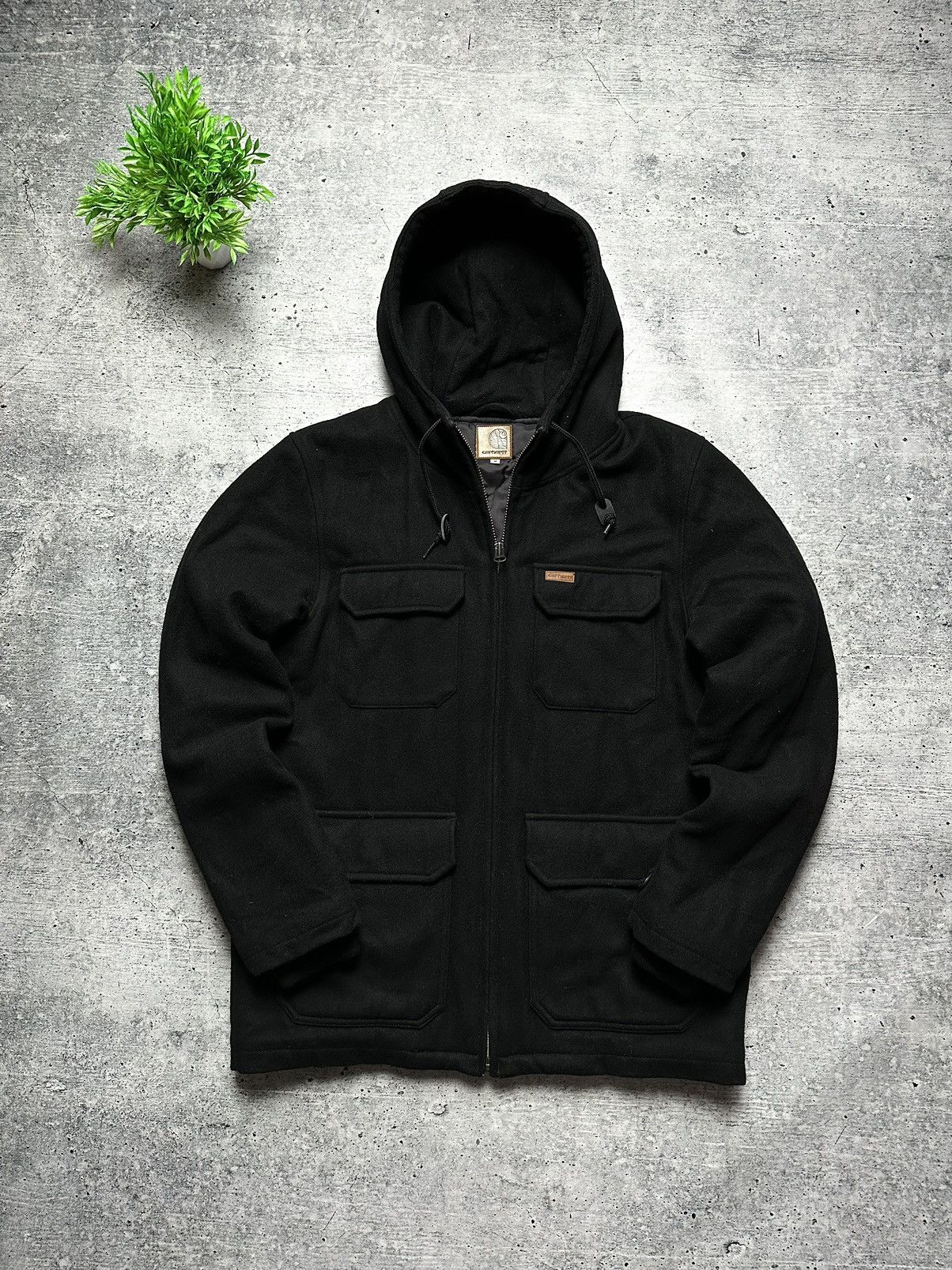 image of Carhartt Wool Court Sherpa Coat Winter Jacket Hype in Black, Men's (Size Medium)