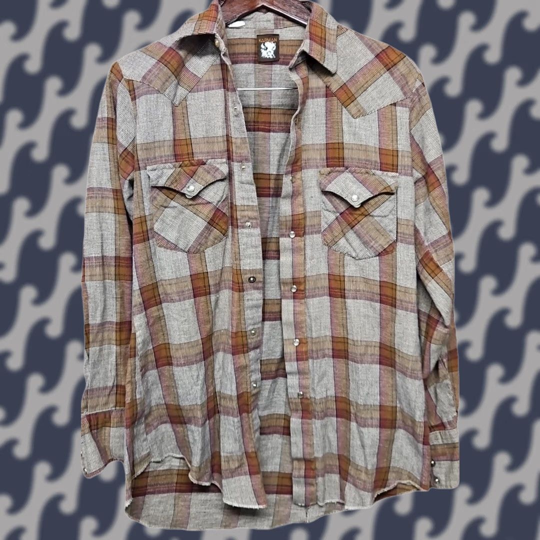 Armani Karman Y2K Western Shirt Men’s Medium Long Sleeve Plaid Snap Front Cotton Multicolor Size US M / EU 48-50 / 2 - 1 Thumbnail