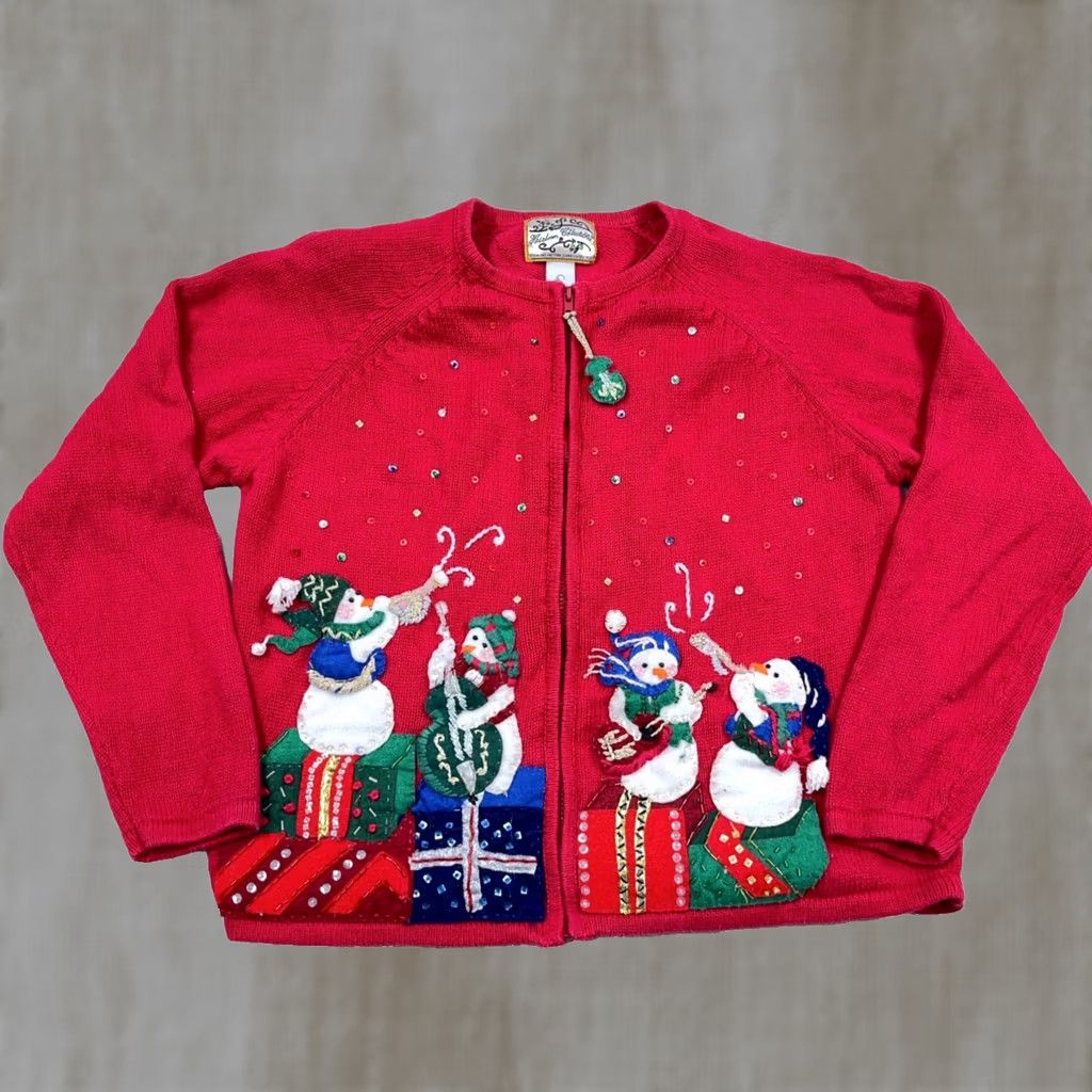 Vintage VINTAGE Heirloom Collectibles Sweater Womens L Red Christmas Women Full Zip Cardigan Size L / US 10 / IT 46 - 1 Thumbnail