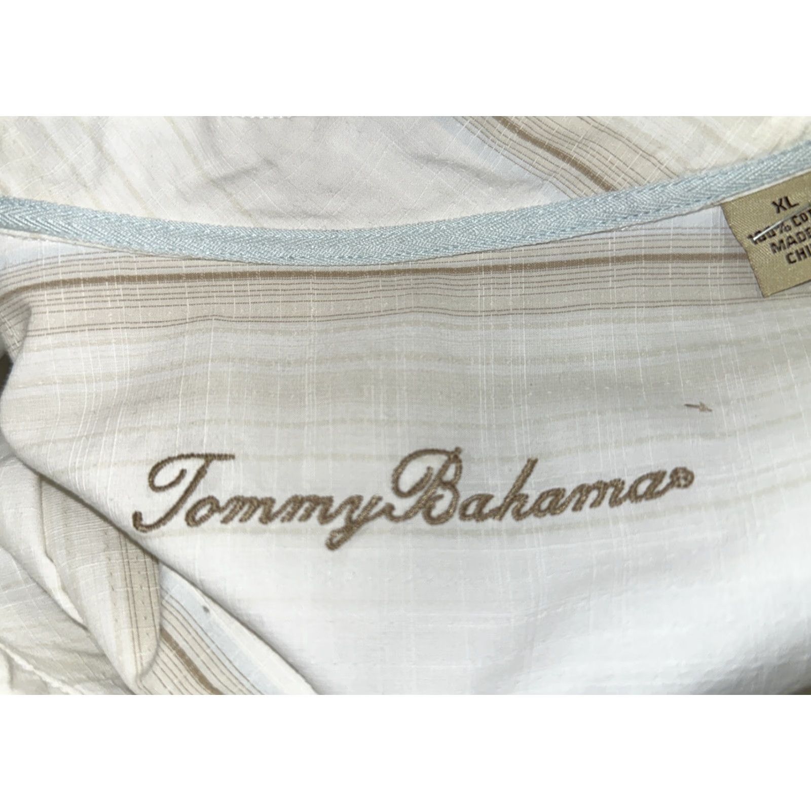 Tommy Bahama Tommy Bahama Shirt Mens XL Beige Cotton Long Sleeve Striped Button-Front Button-Down Collar Shirt Size US XL / EU 56 / 4 - 7 Thumbnail