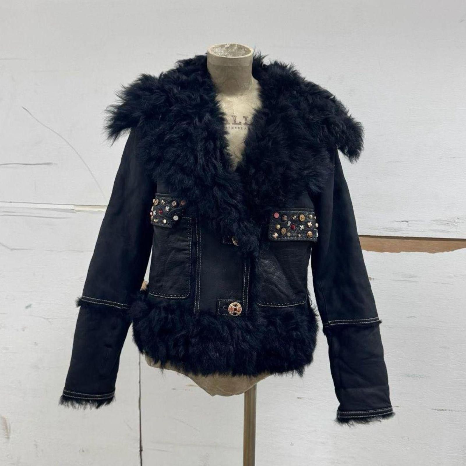 Other Vintage Black Gold Embellished Shearling Statement Jacket Size M / US 6-8 / IT 42-44 - 1 Thumbnail