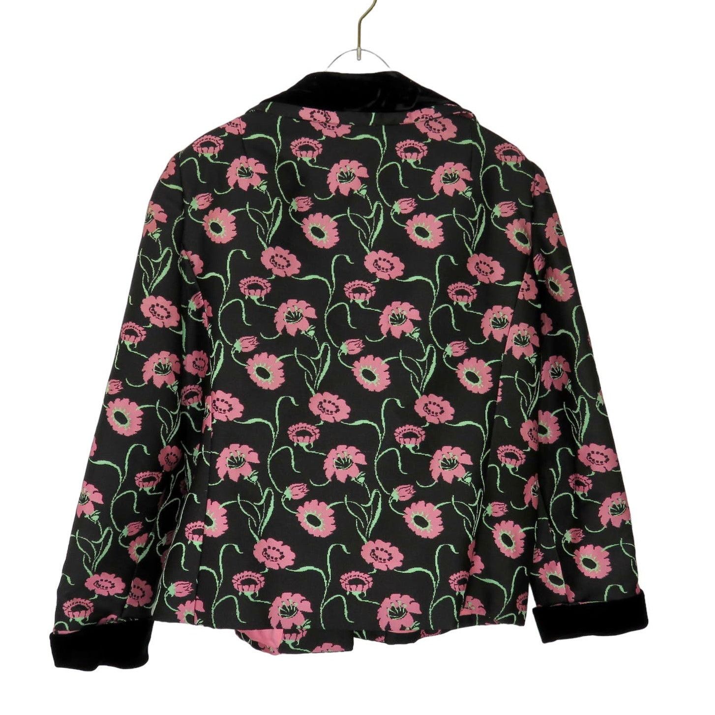 Vintage 1960s Vintage Black & Pink Floral Jacket Blazer Retro Medium Size M / US 6-8 / IT 42-44 - 2 Thumbnail