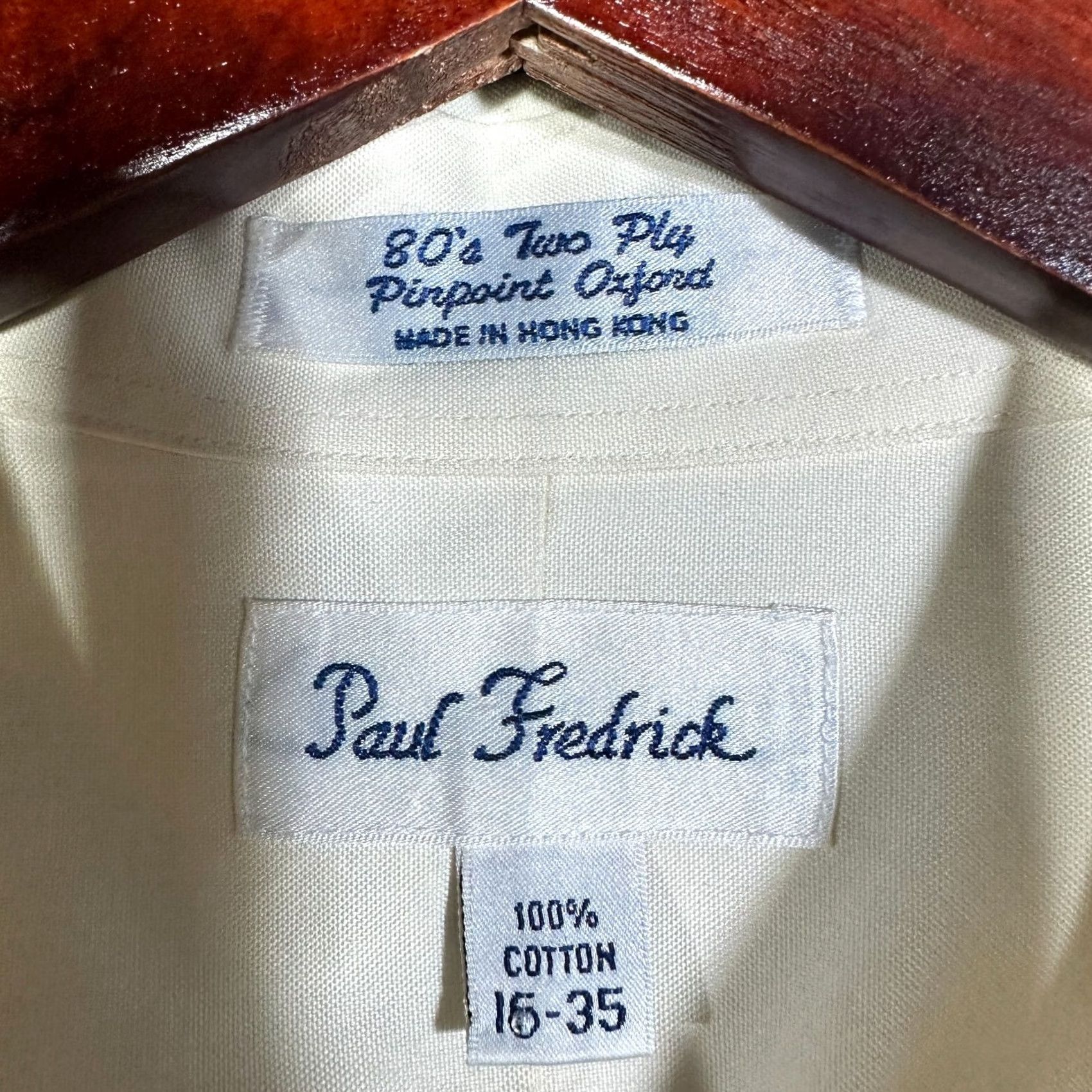 Vintage Paul Fredrick Shirt Yellow Cotton PinPoint Oxford 80's Two Ply 15 Mens Pocket Size US M / EU 48-50 / 2 - 5 Thumbnail