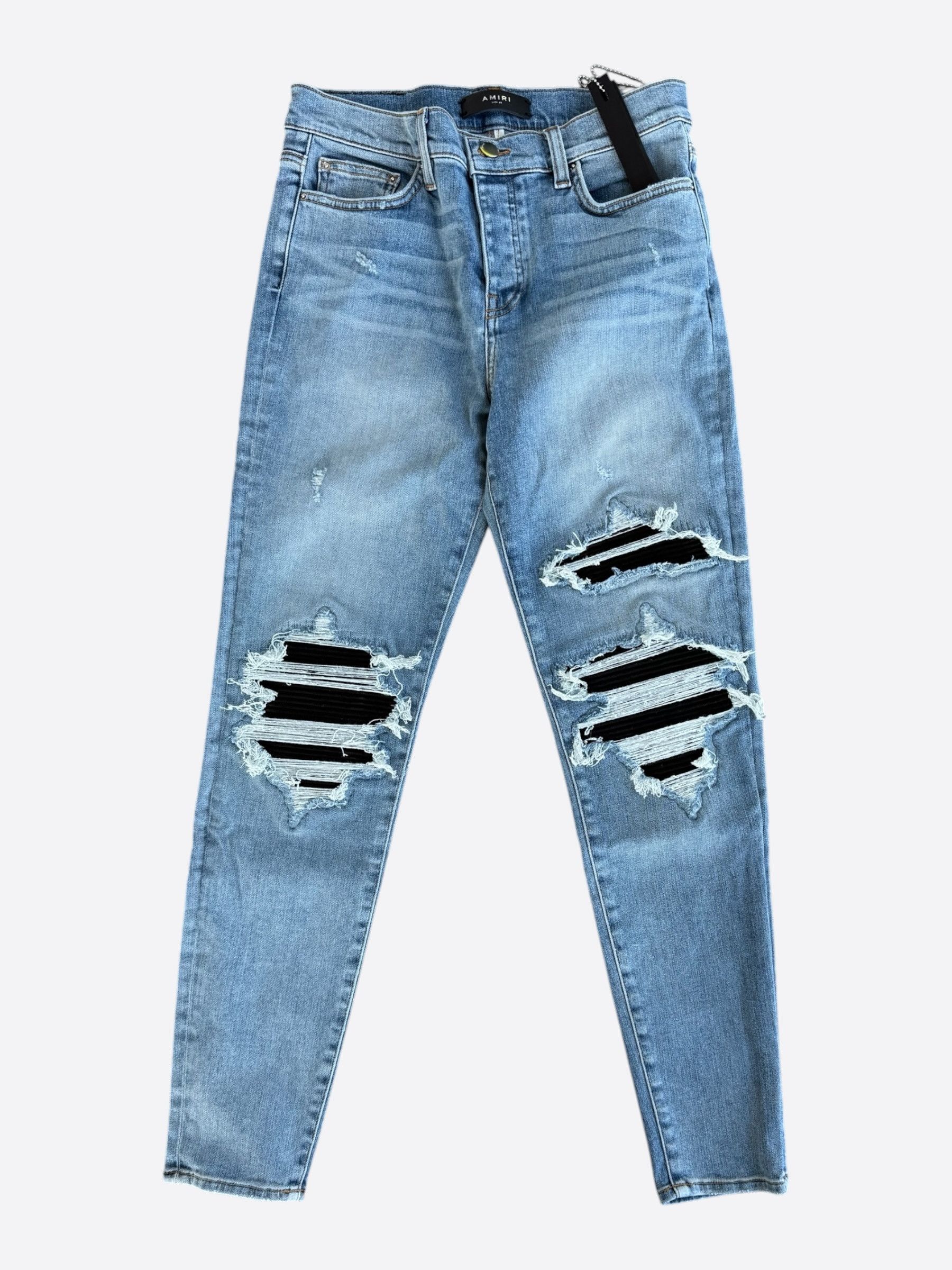 Amiri Amiri Stone Indigo & Black Suede Patch MX1 Jeans Size US 27 - 1 Thumbnail