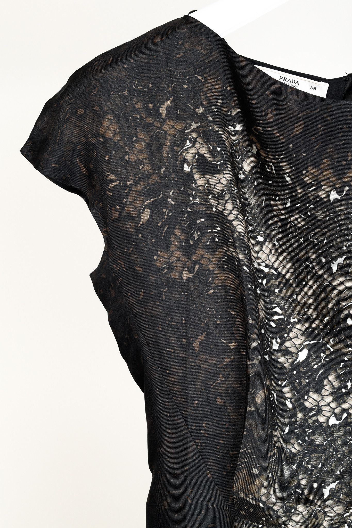 Prada Prada AW/08 Brown Lace-Print Silk Cap-Sleeve Dress Size XS / US 0-2 / IT 36-38 - 6 Thumbnail