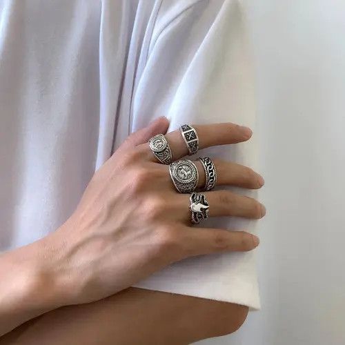 VIBE Ring Set 5 pcs gothic punk rock style Size ONE SIZE - 8 Thumbnail