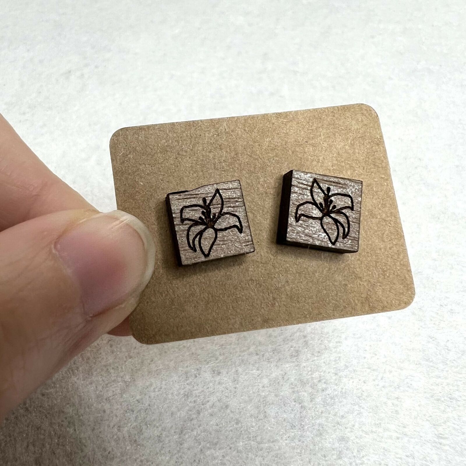 Handmade 3 Pack Wooden Engraved Stud Earrings Size ONE SIZE - 2 Thumbnail