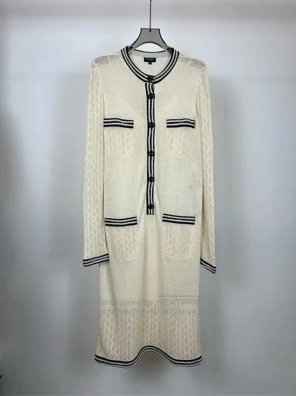 Chanel Chanel White Cotton Long Sleeve Dress . Size S / US 4 / IT 40 - 1 Thumbnail