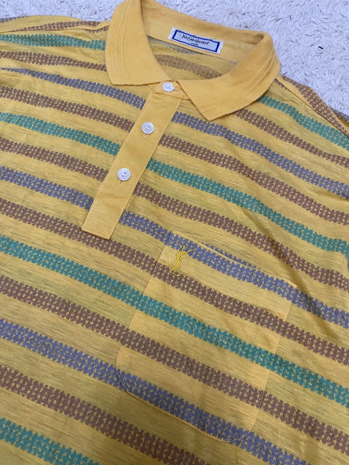 Yves Saint Laurent “YSL – Striped Long Sleeve Knit Top Yellow Green Brown Size US M / EU 48-50 / 2 - 2 Thumbnail
