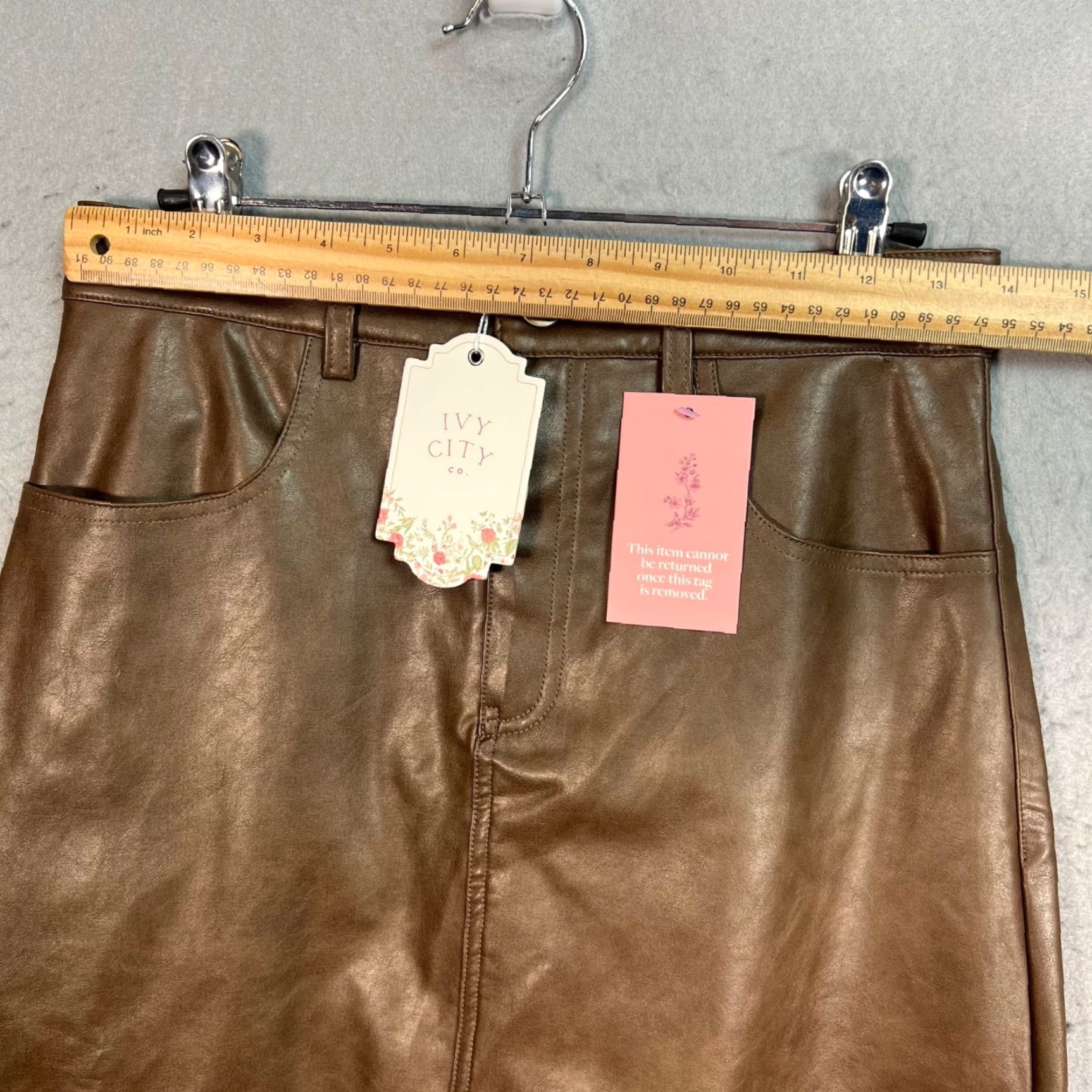 CO Ivy City Co Womens Size 4 Brown Faux Leather Midi Skirt NEW! Size 27" / US 4 / IT 40 - 6 Thumbnail