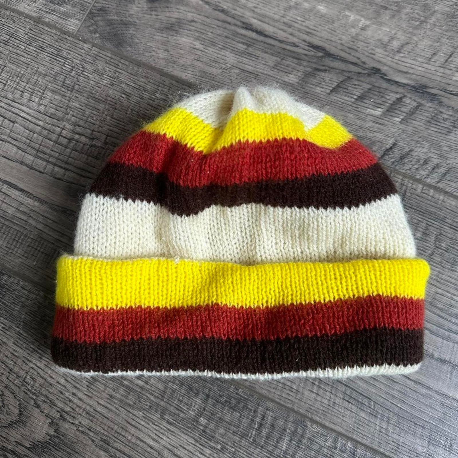 Vintage Vintage 70s Retro Striped Knit Ski Beanie Cuffed Winter Hat Size ONE SIZE - 4 Thumbnail
