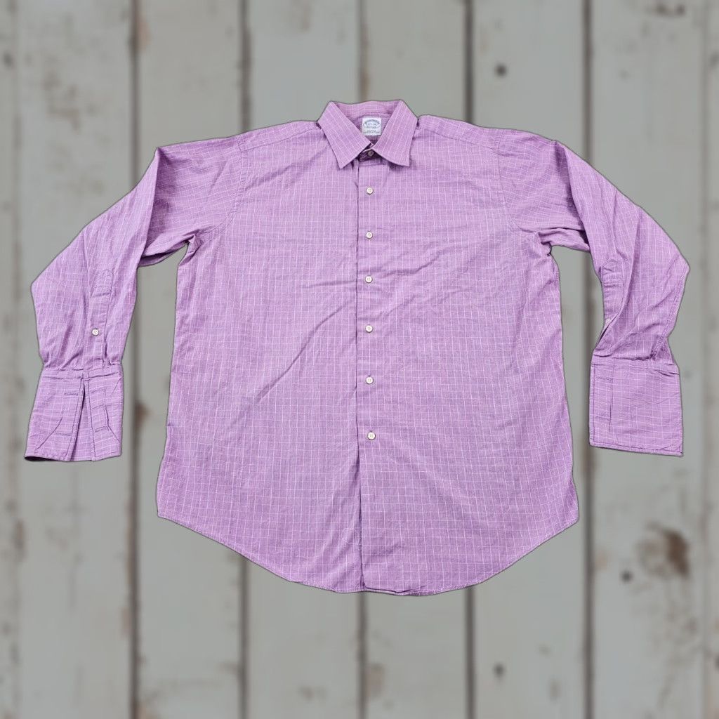 VINTAGE Brooks Brothers Plaid Shirt Mens Large L Purple Long Sleeve French Cuff USA