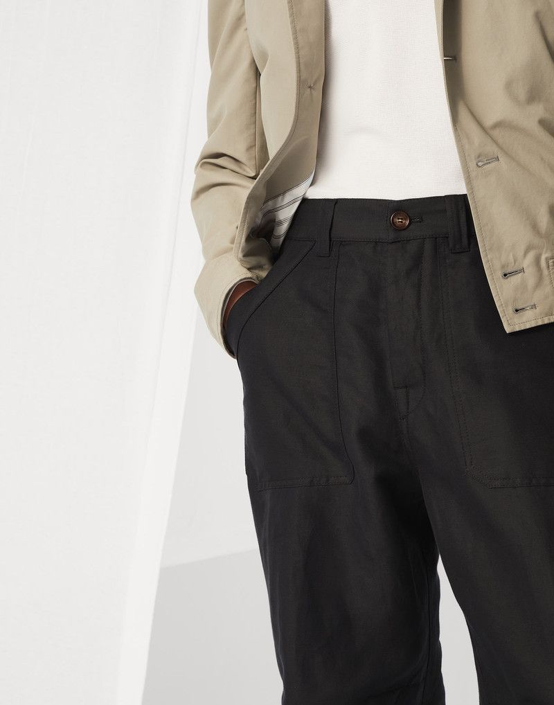 Brunello Cucinelli o1la1rc1a0426 Linen and Cotton Drill Pants in Black Size US 32 / EU 48 - 3 Thumbnail