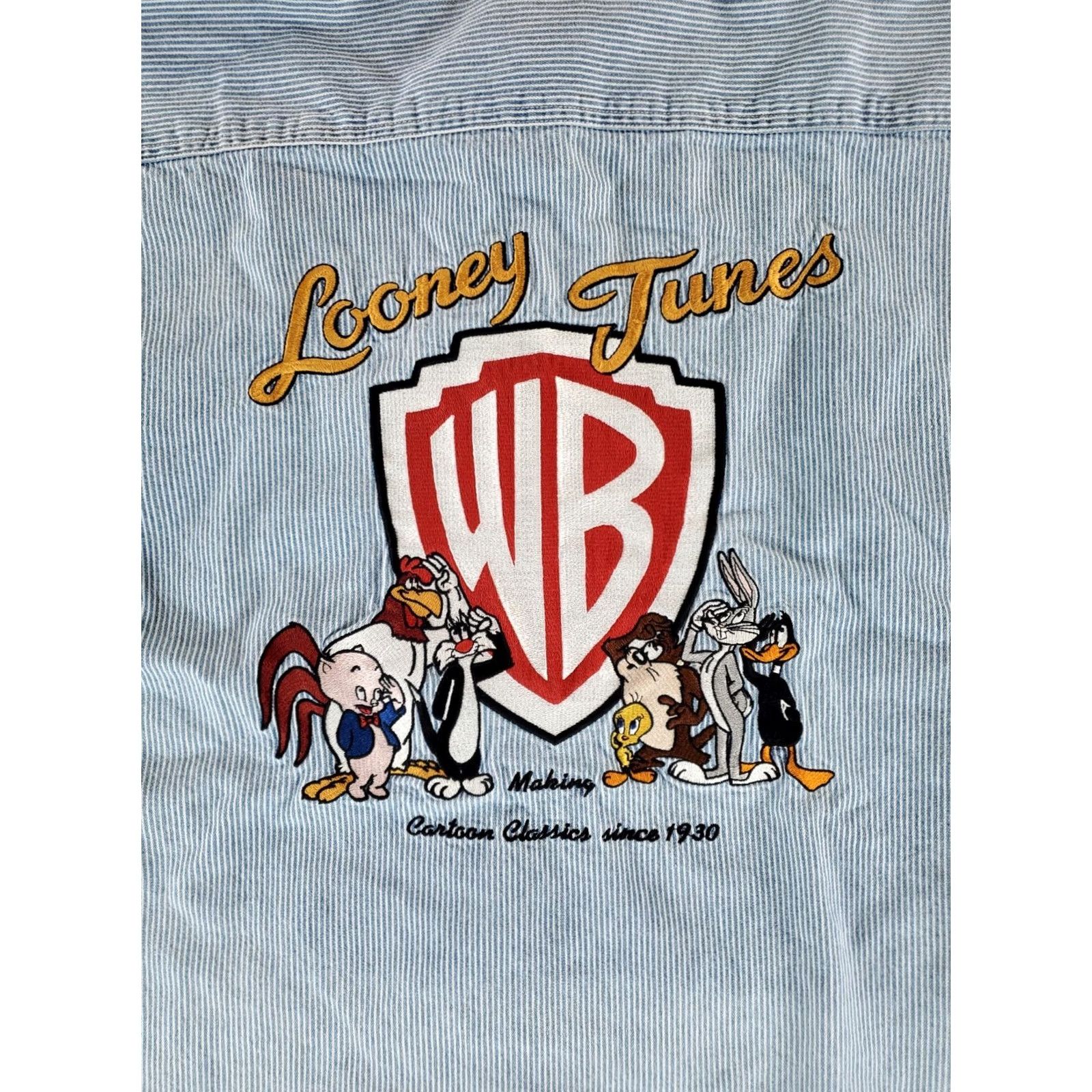 Vintage Looney Tunes Warner Bros Button Down Denim Shirt Striped Embroidered Mens L Blue Shirt Mens L Denim Shirt Size US L / EU 52-54 / 3 - 5 Thumbnail